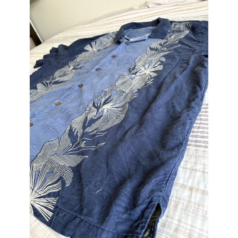 Tommy Bahama Button-Up Shirt Blue Palm Leaves Floral Print XXL Short Sleeve Mens - Picture 3 of 9